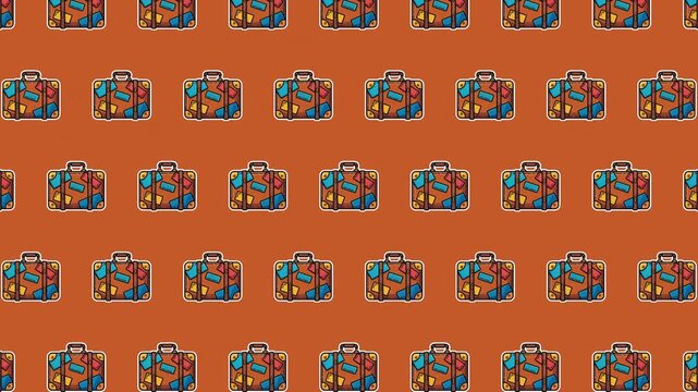 Seamless Animated Travel Suitcase Pattern Background with Luggage and Baggage Icons, Loopable Vacation Tourism Symbol Repeat Vector Illustration for Holiday Trip, Travel Planning and Adventure Design