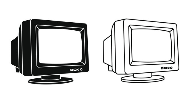 Two vintage computer monitors shown in contrasting styles a striking silhouette