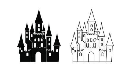 Two castle outlines one solid black and one white a striking silhouette © MdShifulIslam