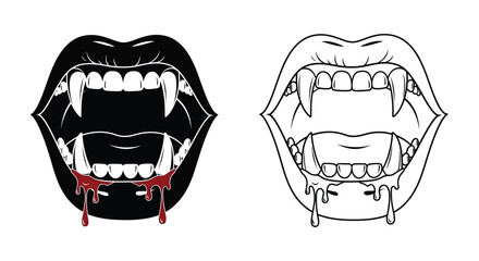 Two vampire mouths with fangs and dripping blood a striking silhouette © MdShifulIslam