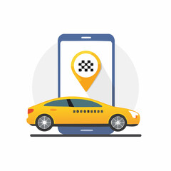 Naklejka premium Taxi car application on smartphone. Online taxi booking service. Location pointer and taxi car