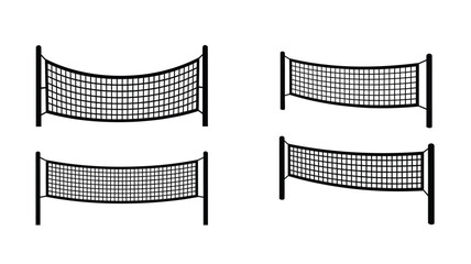 Four black volleyball nets arranged on a white background silhouette © Nurunnar