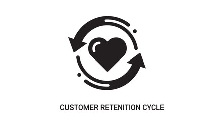 Obraz premium A illustration of a heart within circular arrows representing the customer retention cycle, symbolizing loyalty and continuous engagement in a business context.