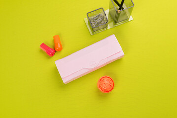Colorful stationery on desk for creativity