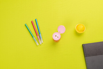 Colorful stationery on desk for creativity