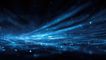 Obraz premium Abstract Blue Light Particles Flowing on Dark Background.