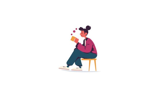 Girl with tea drink flat design character video animation suitable to your brand, display, cafe, bar, restaurant, cartoon, mascot, marketing, business, and more