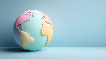 Fototapeta premium Soft pastel globe illustration depicting continents in light colors on a smooth background with ample copy space for text overlay