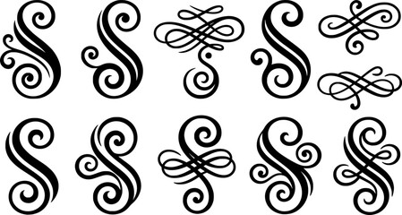 Collection of Elegant Black and White Decorative "S" Monograms
