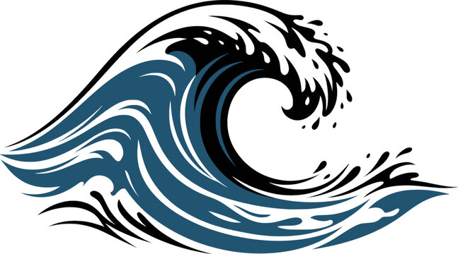 Stylized of a Crashing Ocean Wave with Blue and White Tones

