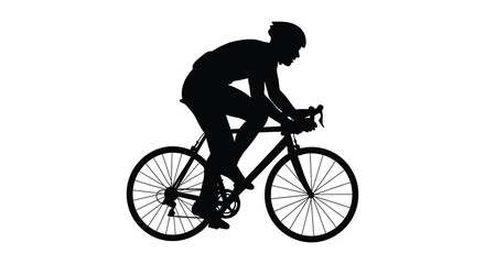 Obraz premium A dynamic black silhouette depicts a cyclist intensely focused on riding a road bike showcasing athletic motion silhouette high quality professional