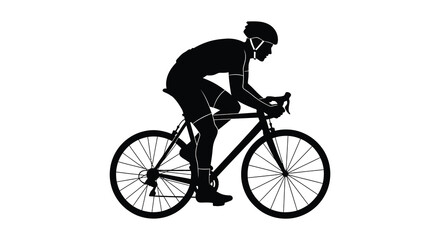 A cyclist in a dynamic racing pose is captured as a striking black silhouette high quality professional detailed modern elegant stylish © rabbivay