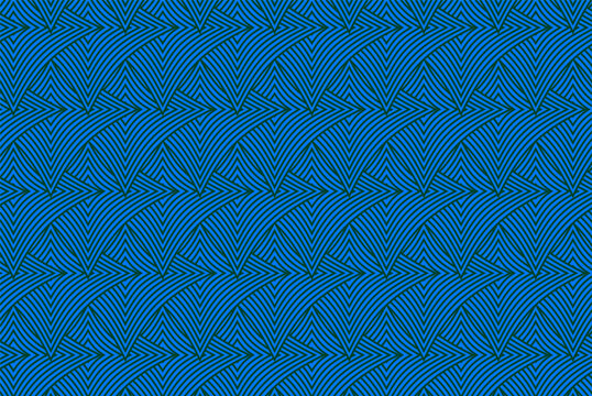 Elegant seamless pattern featuring blue gradient scallop shell shapes arranged in an ogee geometric layout. Decorative abstract vector background