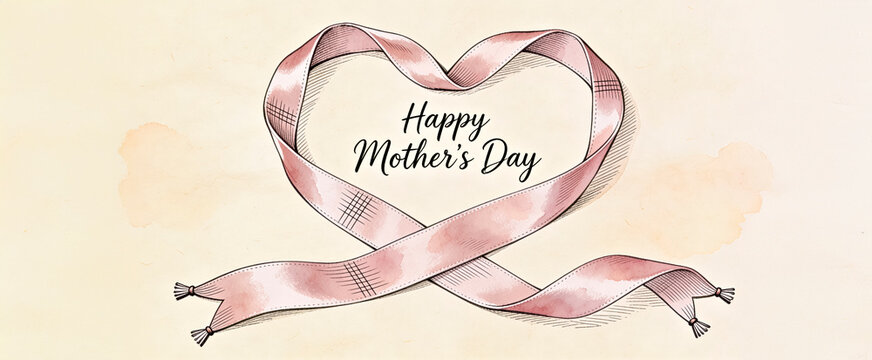 Ribbon in Hear Shape with "Happy Mother&rsquo;s Day" Text Written Inside