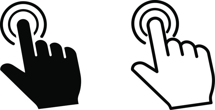 Hand clicking button icons isolated on transparent background, Vector