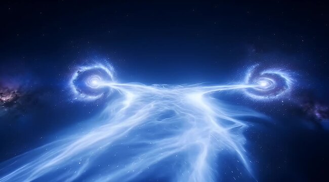 Spectacular cosmic bridge connecting two galaxies with swirling light and stardust