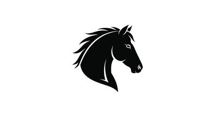 A striking black horse head is prominently displayed against a white background creating a bold silhouette high quality professional detailed modern © rabbivay