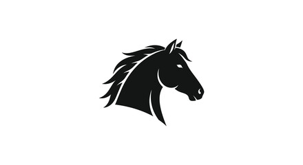 A striking black horse head is powerfully depicted in a minimalist graphic style creating a bold silhouette high quality professional detailed © rabbivay