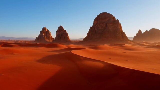 Spectacular desert landscape with massive rock formations under a clear blue sky