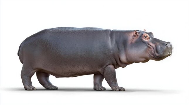 Nilpferd in Seitenansicht isoliert auf hellem Hintergrund. Realistische Tierdarstellung &ndash; ideal f&uuml;r Animation, Video, Naturdokumentation, Bildung und Wildlife-Projekte mit Copyspace.