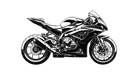 Obraz premium A detailed black and white illustration of a modern sportbike showcasing its dynamic design in silhouette high quality professional elegant stylish