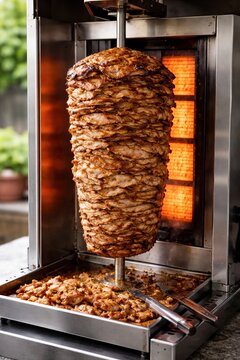 Frischer Gyros-Spie&szlig; im Grillger&auml;t
Saftig marinierter Gyros-Spie&szlig; im vertikalen Grillger&auml;t mit frischem Fleischsaft und goldbrauner Kruste.