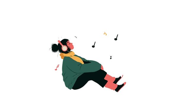 Girl chill enjoy the music flat design character video animation suitable to your brand, display, comic, mascot, cartoon, song, audio, marketing, business, and more