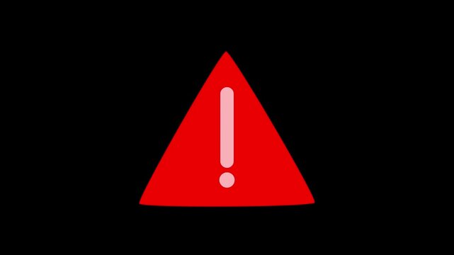 A bright red equilateral triangle with a lighter red exclamation mark inside, positioned centrally against a solid black background, indicating a warning or alert symbol. Keywords: warning sign