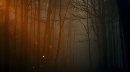 Obraz premium Enchanted Forest with Glowing Orbs and Misty Atmosphere