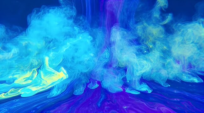 Swirling blues, purples, and yellows create a mesmerizing abstract fluid art