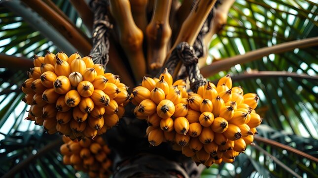 Palm Oil Fruit Bunches Ready for Harvesting, Tropical Plantation