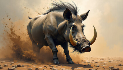 Obraz premium Charge of the Desert Boar