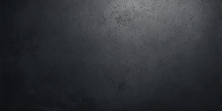 A dark grunge metal background features a dirty black concrete wall texture with a rough vintage pattern on an old grey stone surface