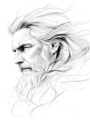 Fototapeta premium Elderly man with flowing hair and a wise expression, showcasing intricate details and emotion, representing wisdom and experience concept