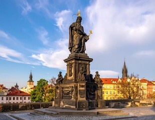 Naklejka premium Statue of Saint John of Nepomuk on Charles Bridge in Prague.