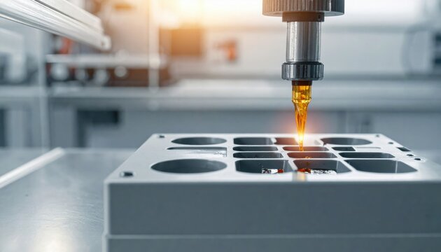 Automated microfluidic device precisely dispensing fluids in a high-tech laboratory setting
