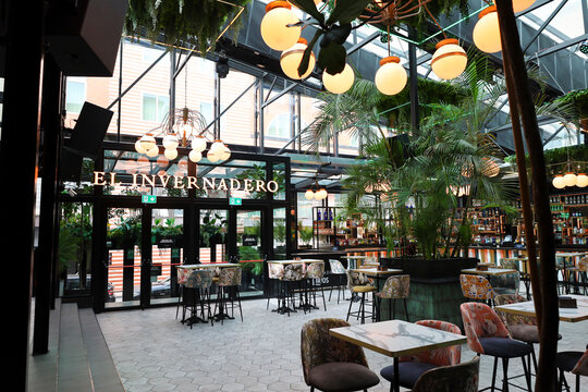 Modern Gastronomic area called Mercado de Correos in an old post office building