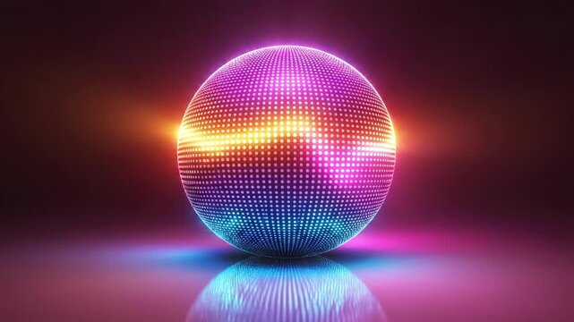 Vibrant neon sphere with reflective surface in dark ambient setting. Easter, Pascha, Paskha, Ostern, Pascua, Paques - Orthodox and Catholic Holiday celebration