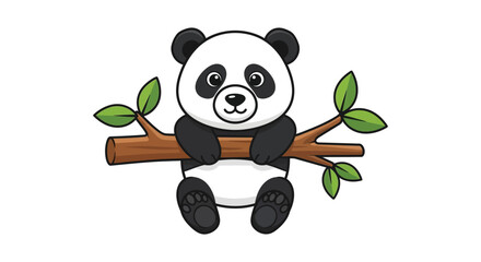 A charming cartoon panda bear clings to a branch surrounded by lush green leaves a delightful silhouette high quality professional detailed © rabbivay