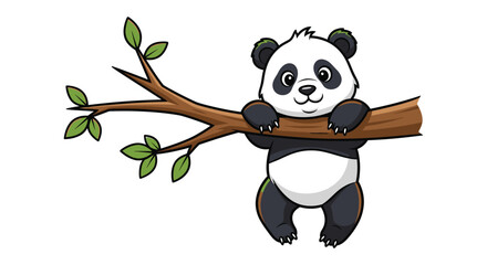 A charming cartoon panda playfully hangs onto a tree branch showcasing a delightful black and white silhouette high quality professional detailed modern elegant © rabbivay