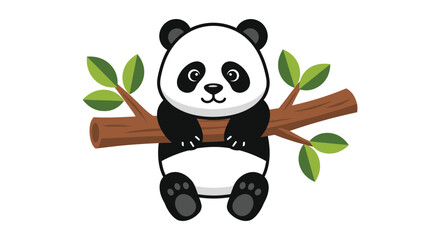 A charming panda bear clings to a branch surrounded by lush green leaves creating a delightful scene silhouette high quality professional © rabbivay