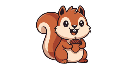 A charming cartoon squirrel cheerfully holds an acorn displaying a playful pose in a dark silhouette high quality professional detailed modern © rabbivay