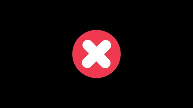 A simple white cross symbol is centered within a bright red circle against a stark black background representing a negative or incorrect status in a digital interface or application
