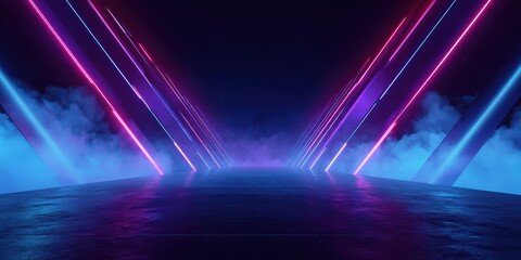 Fototapeta premium Abstract futuristic neon corridor with smoke and light trails