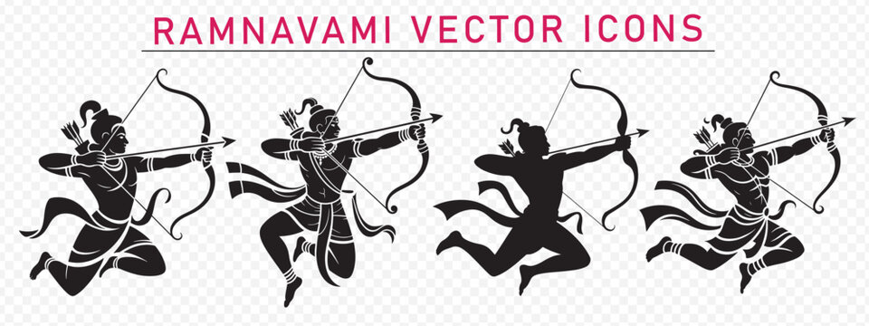 A set of Ramnavami vector icons featuring Lord Rama in various poses