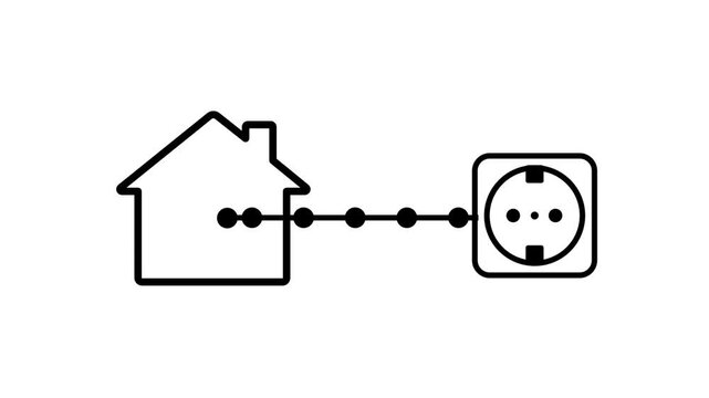 The schematic shows a house drawing its electrical power from a standard wall outlet which represents the final stage of the energy supply chain