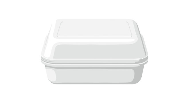A clean, rectangular white styrofoam food container with a smooth lid is captured from a direct overhead perspective on a white background.