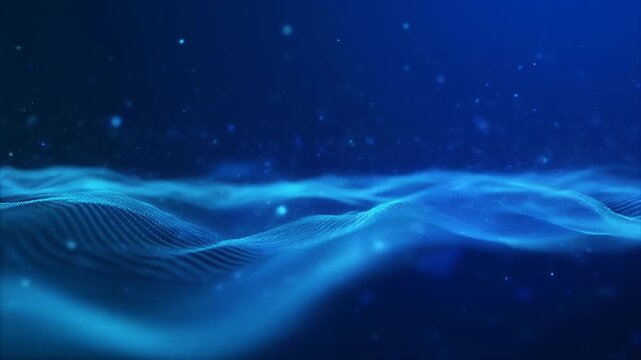 Futuristic looping seamless abstract blue wave background floating particles smooth surreal ambience cascading softly abstract cinematic loop