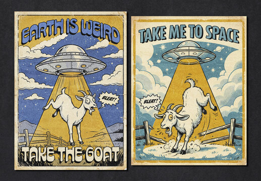 Retro Sci-Fi Alien Abduction Poster Layout Set