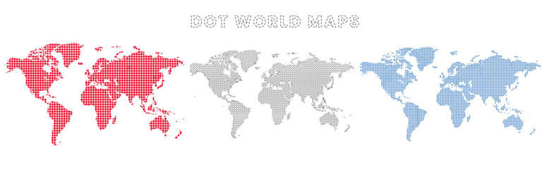 Fototapeta premium Dot Style World Map Collection in Multiple Color Variants for Global Infographic Presentation Data Visualization and International Design Projects